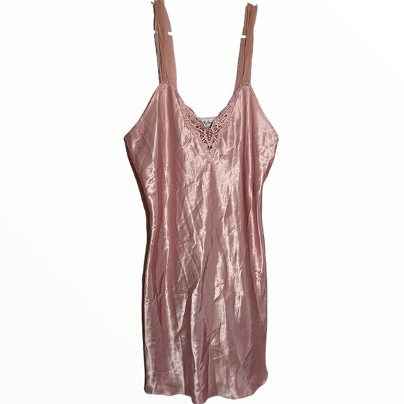 Vintage Intimate Affair California Slip Chemise 80s Lace V-Neck Pink Medium - Picture 1 of 4